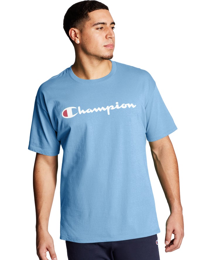 Champion Graphic Jersey Script Logo Erkek Tişört Mavi ( LACUOZ645 )